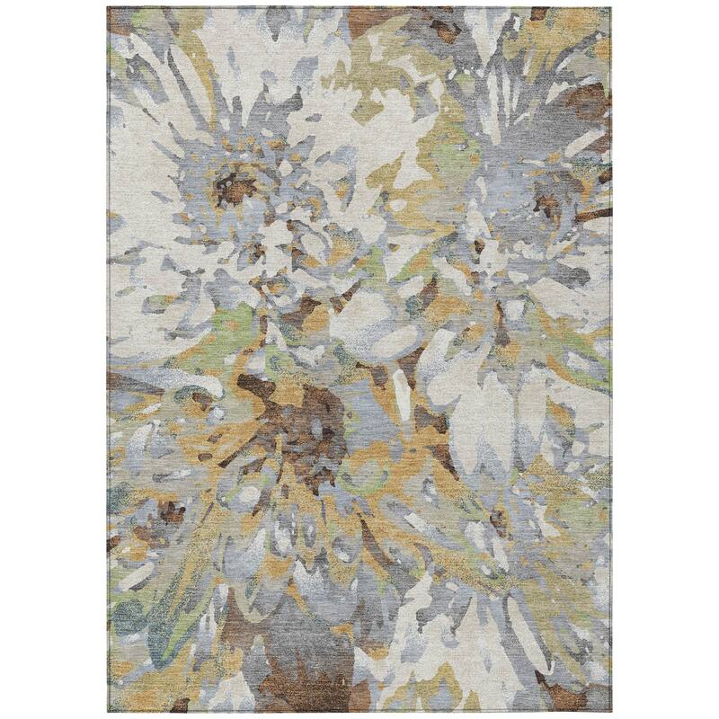 Machine Washable Indoor/ Outdoor Abstract Floral Chantille Rug