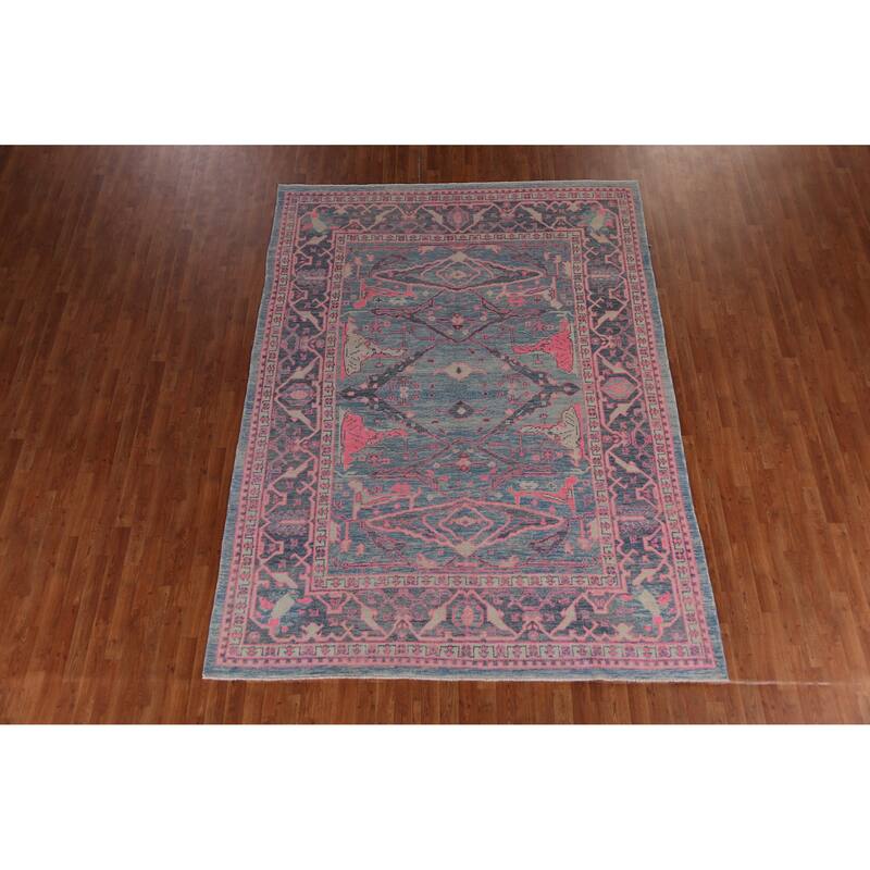 Hand Knotted Oriental 100% Wool Carpet Transitional All-Over Navy Blue & Blues Oushak Area Rug - 10' 3'' X 7' 9''