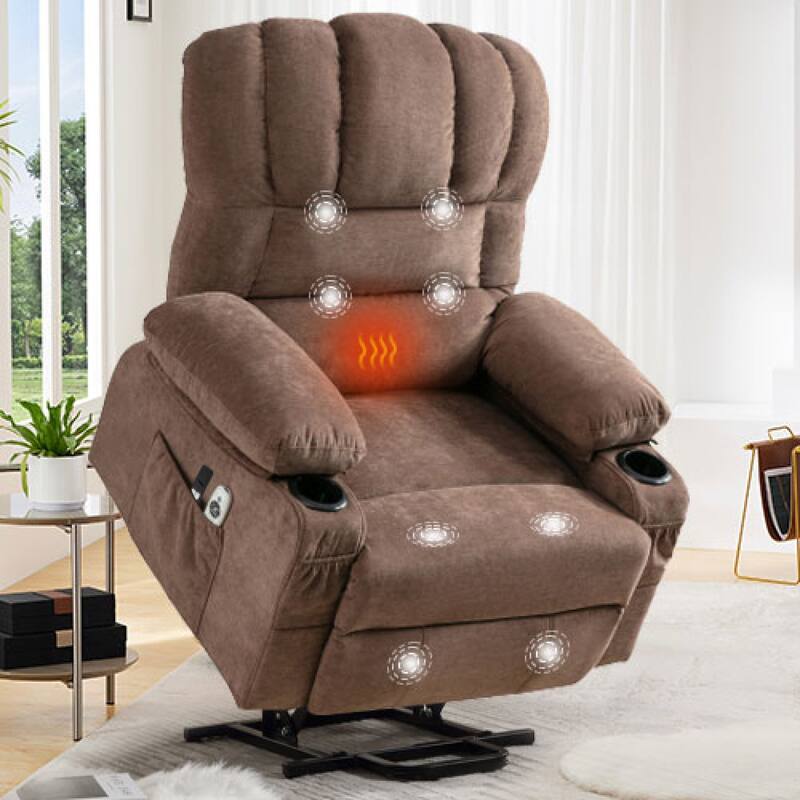Power Electric Massage Lift Lounge Chair, Suitable For The Elderly, With Heating And Vibration Functions, With USB - Brown