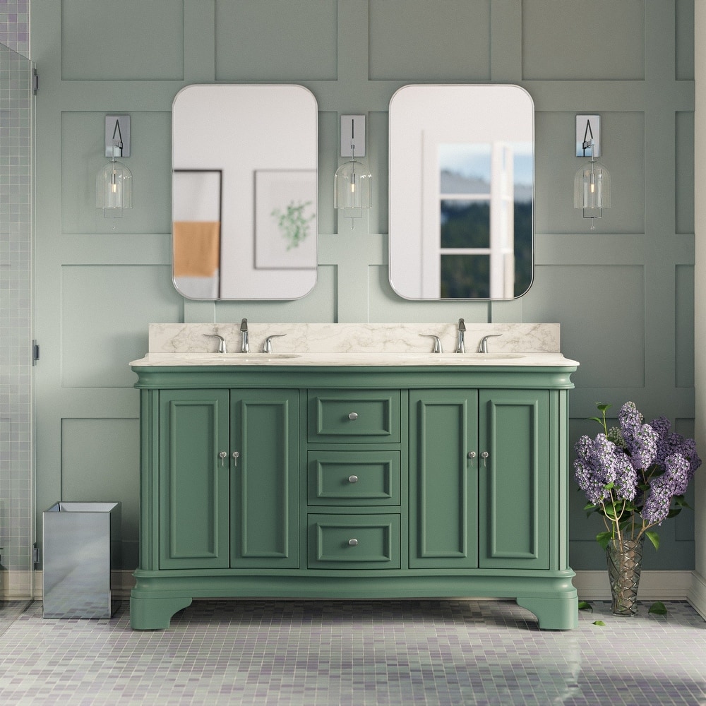 KitchenBathCollection Katherine 60" Double Bathroom Vanity with Carrara Marble Top