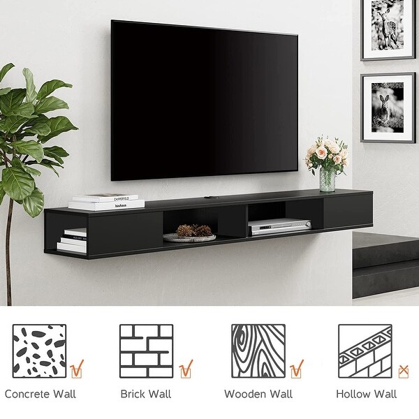 70 inch Floating TV Stand with LED Lights for Storage Black On Sale Bed Bath Beyond 37826900