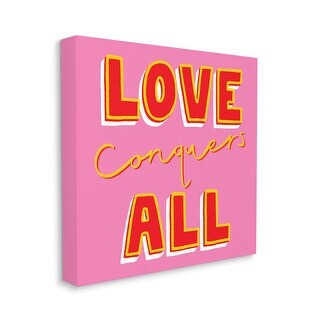 Stupell Love Conquers All Bold Quote Red Yellow Text Canvas Wall Art ...