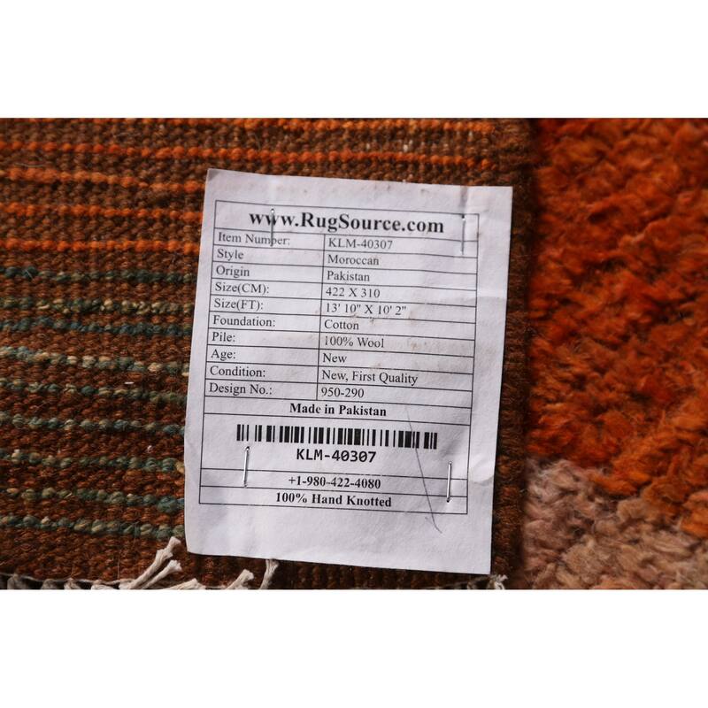 Orange Moroccan Oriental Large Rug Hand-Knotted Wool Carpet - 10'2" x 13'10"
