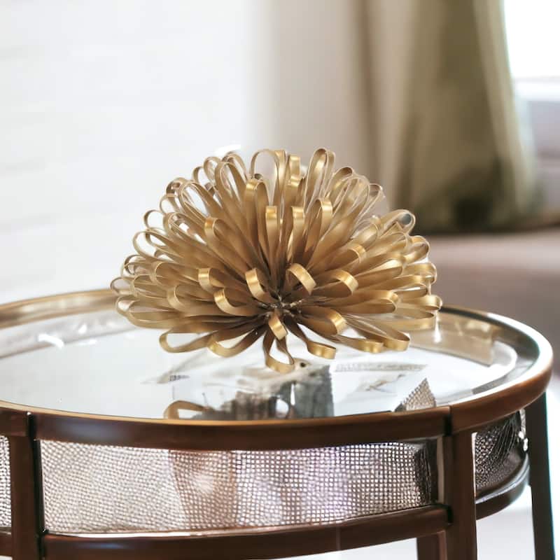 HomeRoots 4" Gold Metal Abstract Bloom Painted Sculpture - 4.25" H x 8.5" W x 8.5" D