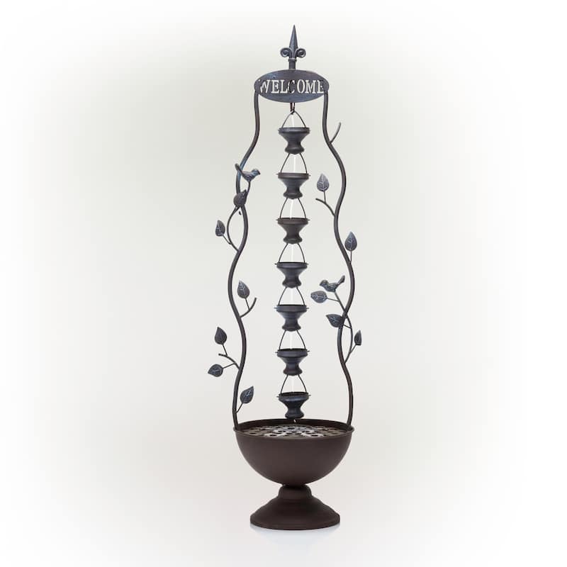 Alpine Corporation 41" Tall Indoor/Outdoor Metal Hanging 7-Cup Tiered Floor Water Fountain, Bronze