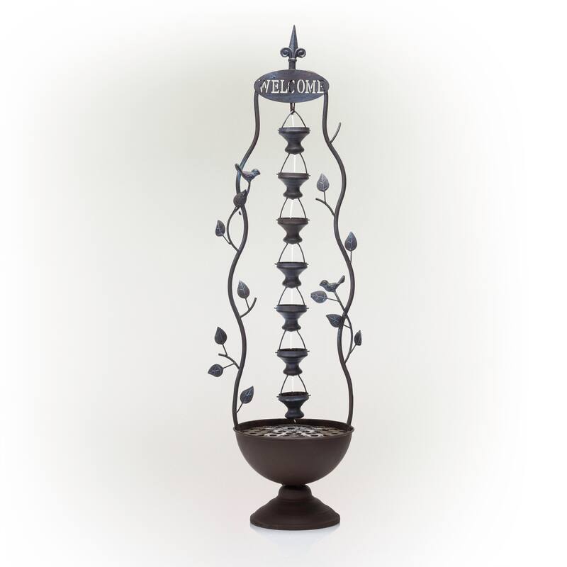 Alpine Corporation 41" Tall Indoor/Outdoor Metal Hanging 7-Cup Tiered Floor Water Fountain, Bronze