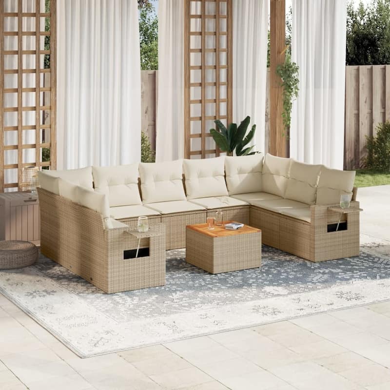 vidaXL Garden Sofa Set with Cushions Outdoor Sofa Set Corner Seat Poly Rattan - Beige - 24.4 x 24.4 x 27.2 in (W x L x H)