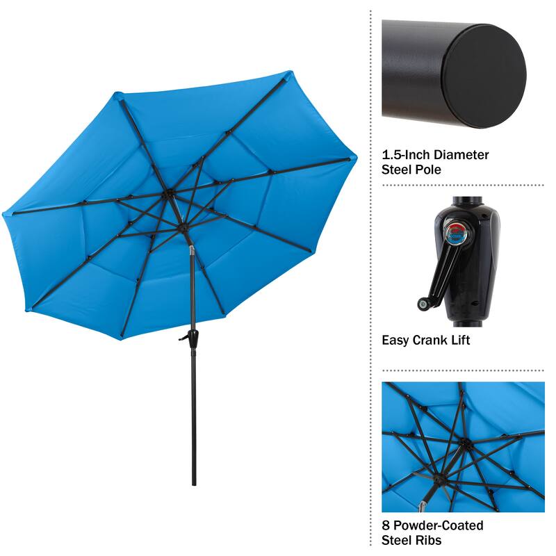 10 ft Patio Umbrella, 3-Tiered Sunshade with Push Button Tilt and Easy-Open Crank, Outdoor Umbrella for Deck, Yard