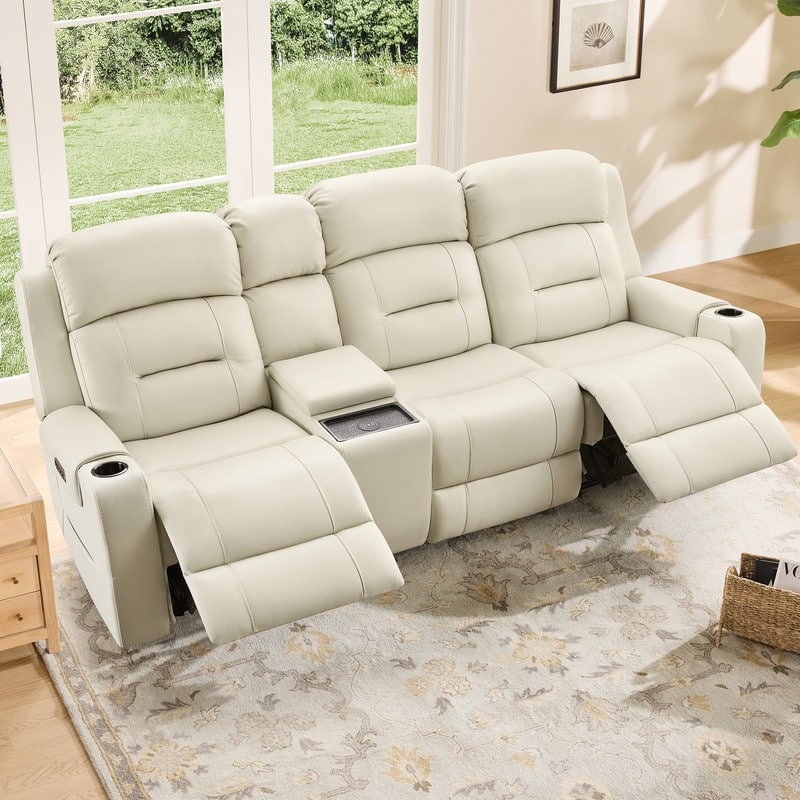 Spruce & Spring Genuine Leather Power Reclining Sofa with Wireless Charging