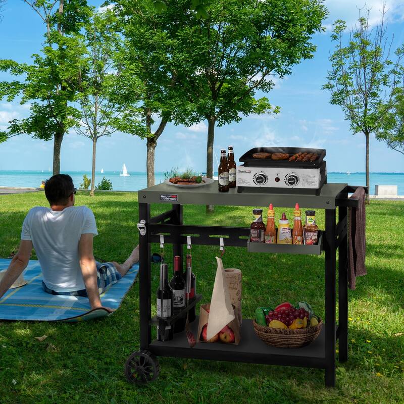 Royal Gourmet Double-Tier Dining Cart with Olive Green Top - N/A