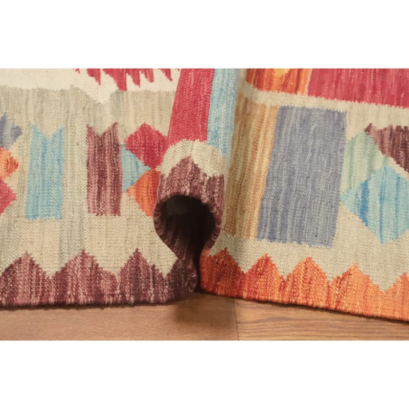 Hand Woven Oriental 100% Wool Carpet Southwestern Tribal Multi-Colored Kilim Area Rug - 5' 10'' X 4' 1''