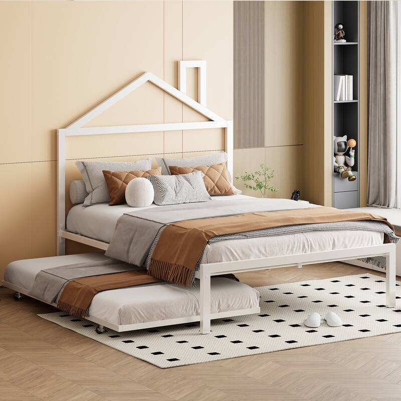 Full Size Metal Platform Bed with twin size trundle