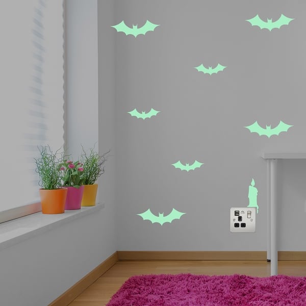 slide 2 of 5, Walplus Peel and Stick Wall Stickers Glow In The Dark Bat Candle Decor