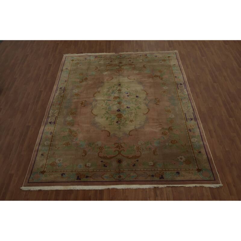 Hand Knotted Oriental 100% Wool Carpet Traditional Floral Oranges & Rust Art Deco Area Rug - 11' 9'' X 8' 11''