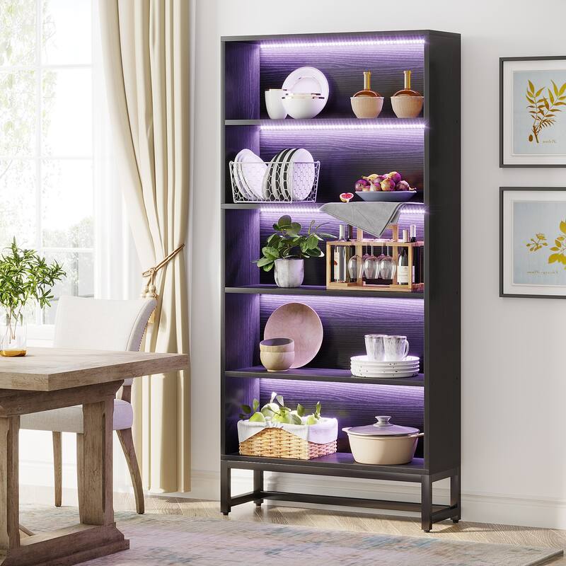 Tall Bookcase Black Bookshelf, 70.8 Inches Large Bookcases Organizer