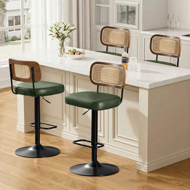 Adjustable Height Swivel Bar Stools with Back and Footrest - 17.7"W x 15.75"D x 35"-42.9"H