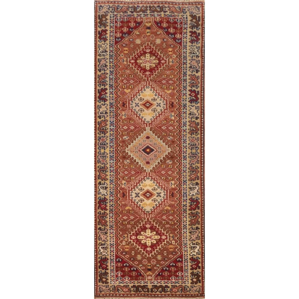 Hand-knotted Traditional Wool Orange Geometric Area Rug Oriental Carpet - 8' 3'' X 2' 7''