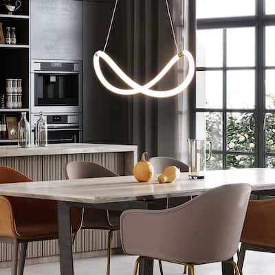 21.5-inch Modern Integrated LED Chandelier White Gold Pendant Light for Dining Room - 21.5" D x 40" H