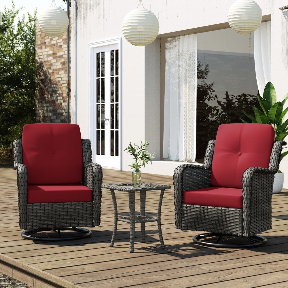 3 Pieces Patio Bistro Set with Rattan Rocking Chair Side Table