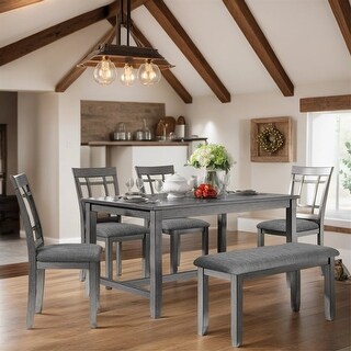 Rustic Style 6 Piece Wooden Dining Table Set with Chairs and Bench ...