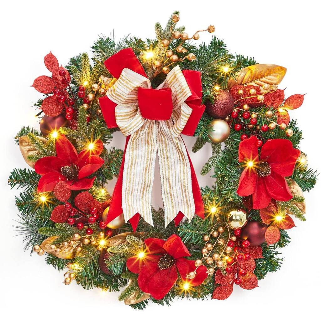 24" Christmas Wreath for Front Door, Office, Apartment, Easy Hanging