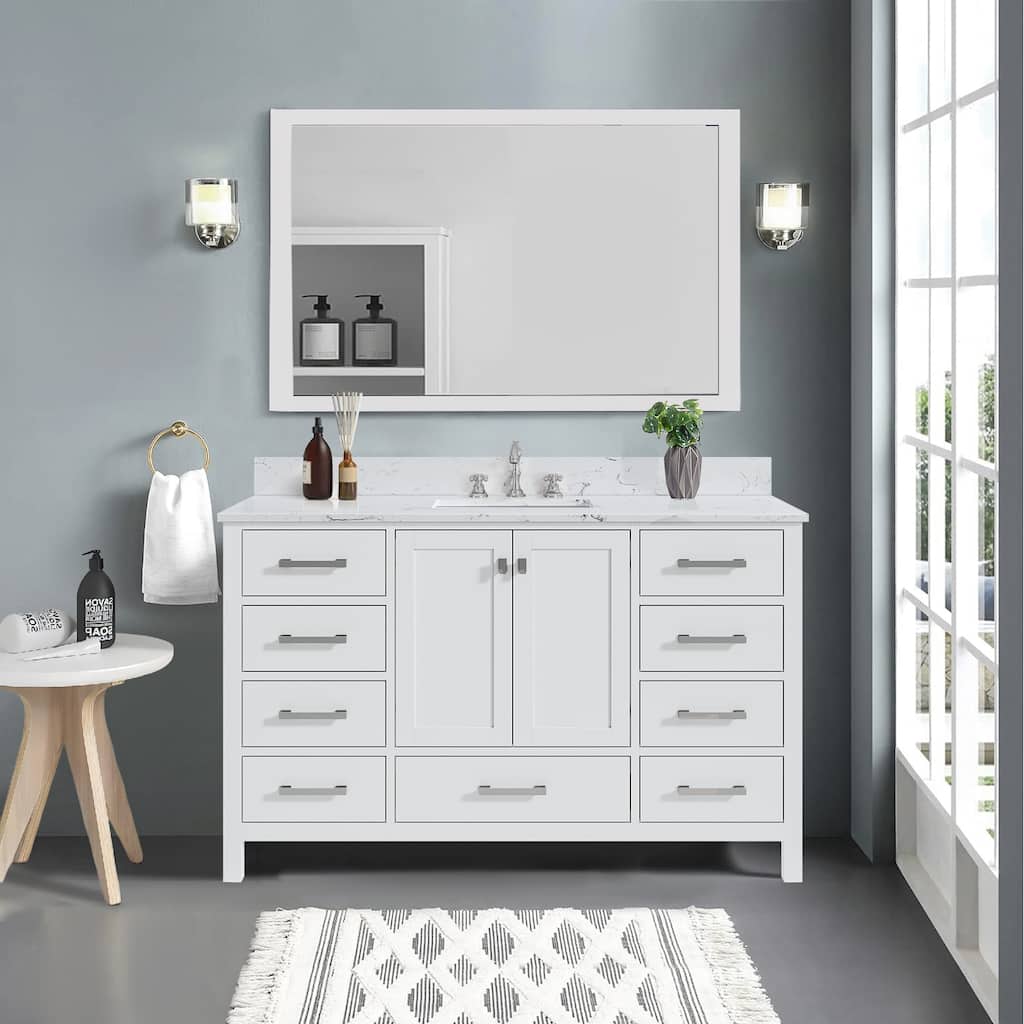 StarrySky 54 inch Undermount Single Sink Bathroom Vanity with Engineered Carrara Marble Top - 54 inch