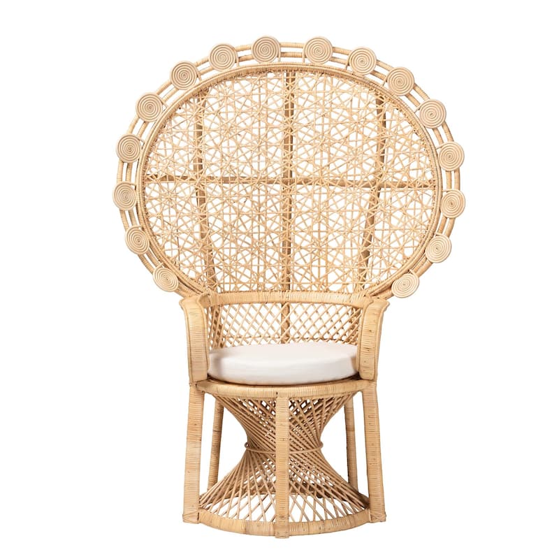 Hecate Modern Bohemian Natural Brown Rattan Peacock Chair