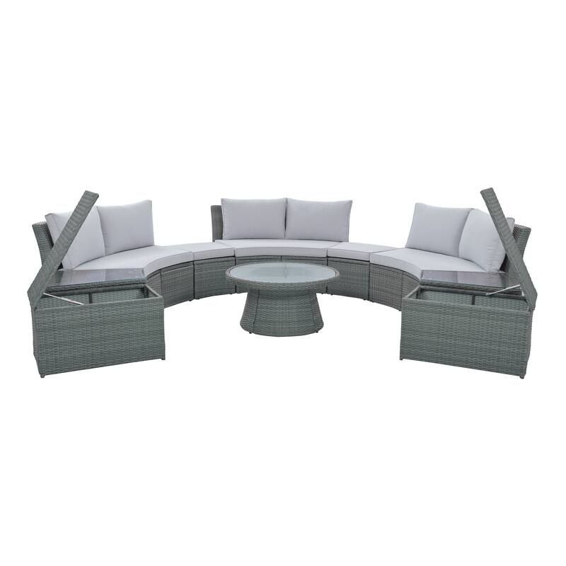 10Piece Outdoor Half Round Patio Rattan Sectional Sofa Set, PE Wicker