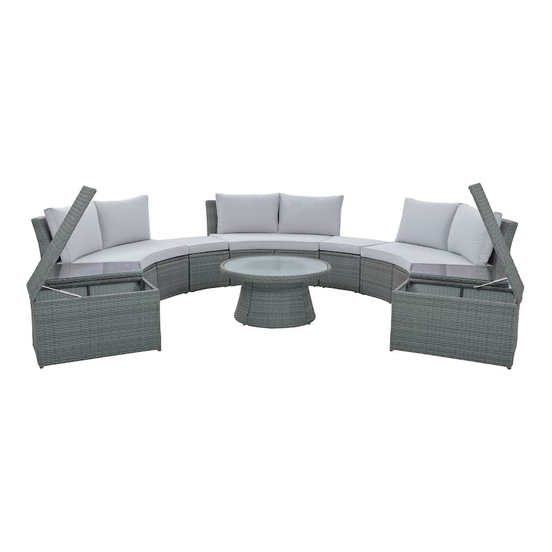 10-Piece Outdoor Sectional Half Round Patio Rattan Sofa Set