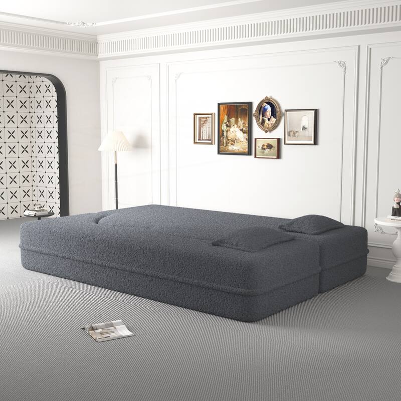 Convertible Teddy Fabric Foam-Filled Sleeper Sofa Bed