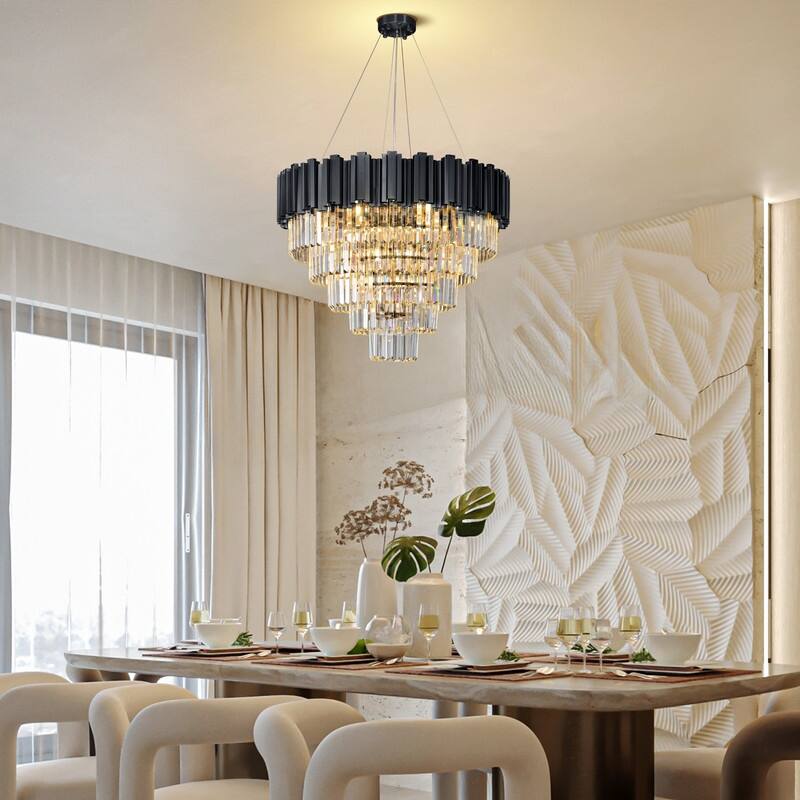 KAYLA Large Crystal Chandelier - 35.4"Modern 6-Tier 17-Light Chrome Ceiling Light, Luxury K9 Crystal