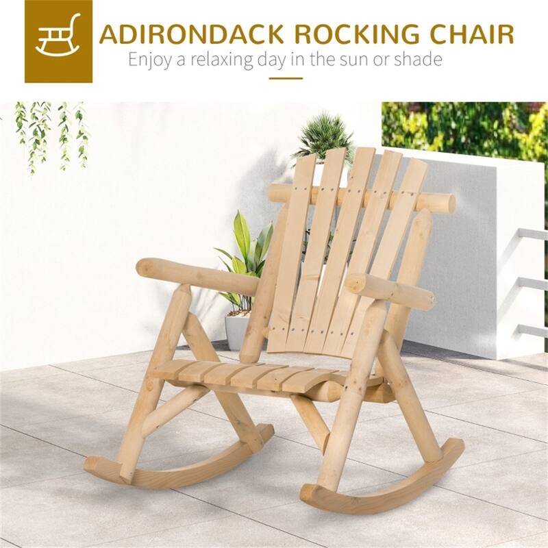 Fir Wood Adirondack Rocking Chair with Wide Seat and Armrests - 38.25" D x 27.25" W x 36.5" H