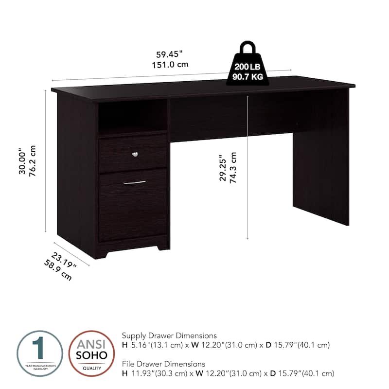 Bush Furniture Cabot 60W Computer Desk with Drawers and Storage