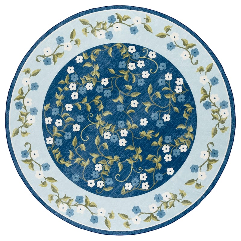 Martha Stewart Veron Machine Washable & Slip Resistant Rug - 6' Round - Dark Blue/Light Blue
