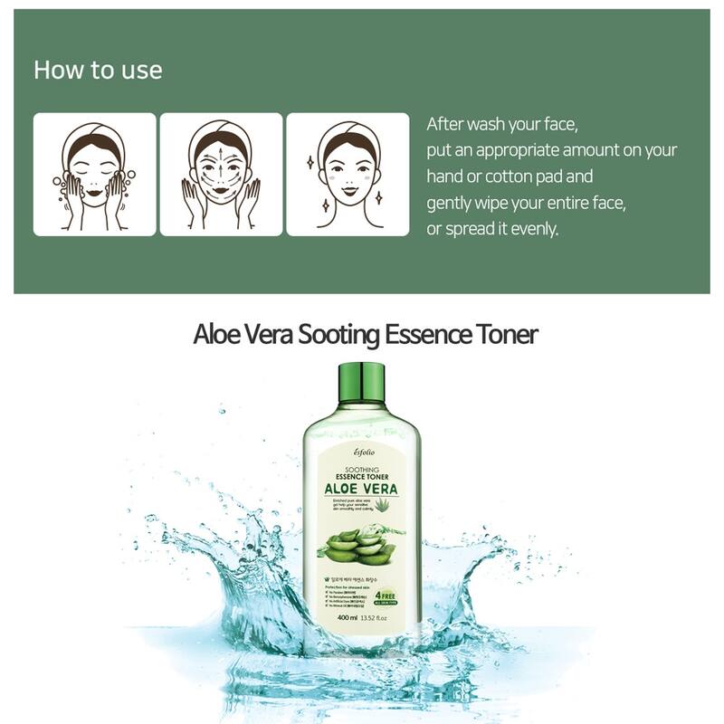 Esfolio Aloe Vera Face Body Soothing Essence Toner 400ml 13.52floz.