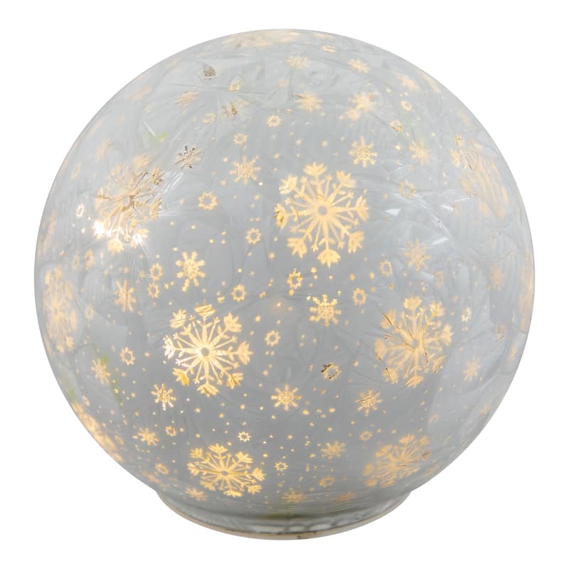 LED Lighted Snowflakes Glass Globe Christmas Decoration - 6" - White