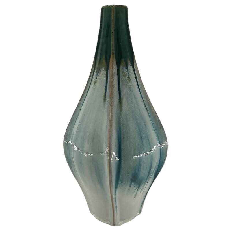Stoneware Ceramic Decorative Vase with Ocean-Inspired Glaze Finish