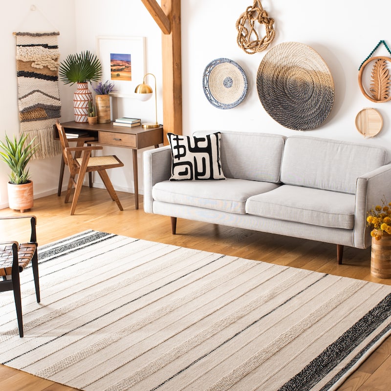 SAFAVIEH Handmade Striped Kilim Torie Modern Cotton Rug - 10' x 14' - Ivory/Black