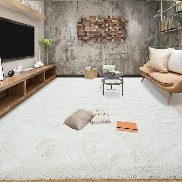 slide 2 of 8, Large Shaggy Home Decor Carpets Fluffy Area Rugs for Living Room Bedroom 8'x10' - Cream - Rectangle