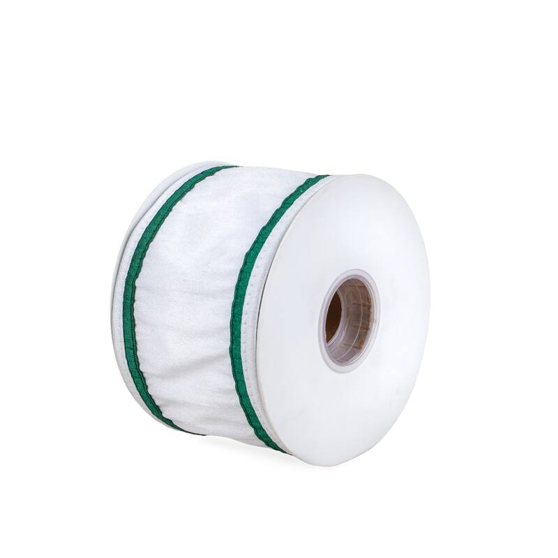 HGTV Home Collection Dupion Double Side Piping Ribbon, White Green, 3 in - 3 in