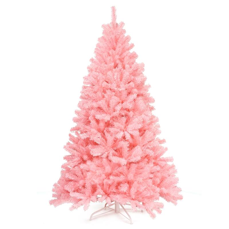 Gymax 6ft Pink Artificial Christmas Tree Hinged Spruce Full Tree w/ - See Details