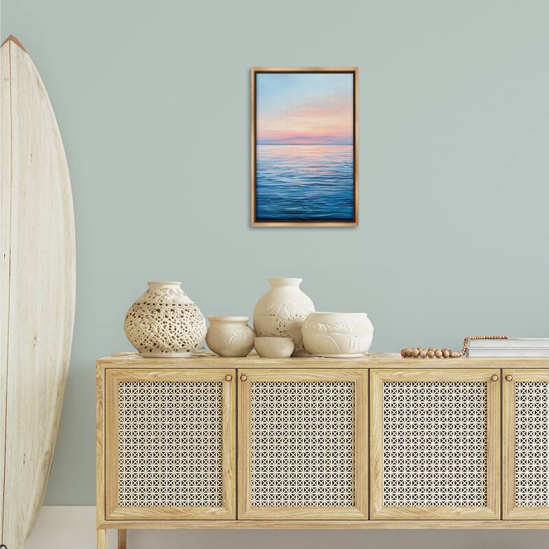 Stupell Sunrise over Ocean Gradient Framed Floater Canvas Wall Art Design By LSR Design Studio