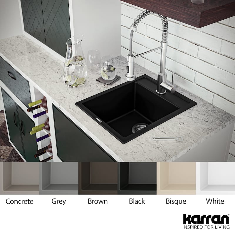 Karran QT-825 Drop-in 15-3/4" Single Bowl Quartz Composite Kitchen Sink