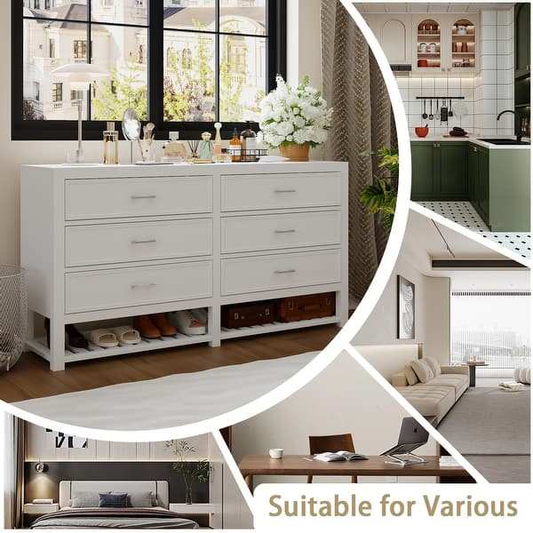 white 6 drawer dresser Sikaic Dresser Bedroom Furniture 6 Drawers Dresser with Vertical Large Storage White / Engineered Wood / Modern