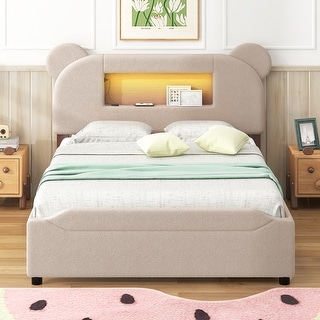 Full Size Upholstered Storage Platform Bed with Cartoon Ears Headboard ...