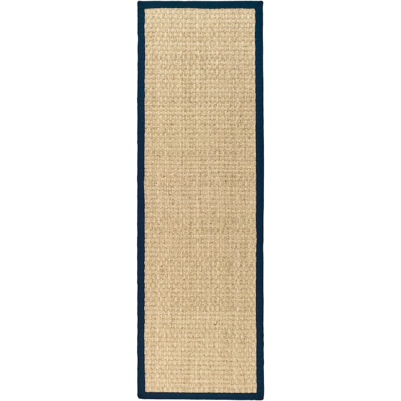 SAFAVIEH Natural Fiber Marina Basketweave Seagrass Rug - 2'6" x 22' Runner - Natural/Navy Blue - Runner