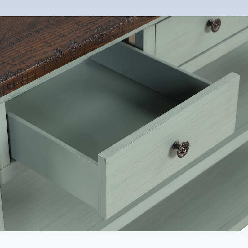 Modern Solid Pine Wood Top Console Table with Drawers and Shelves