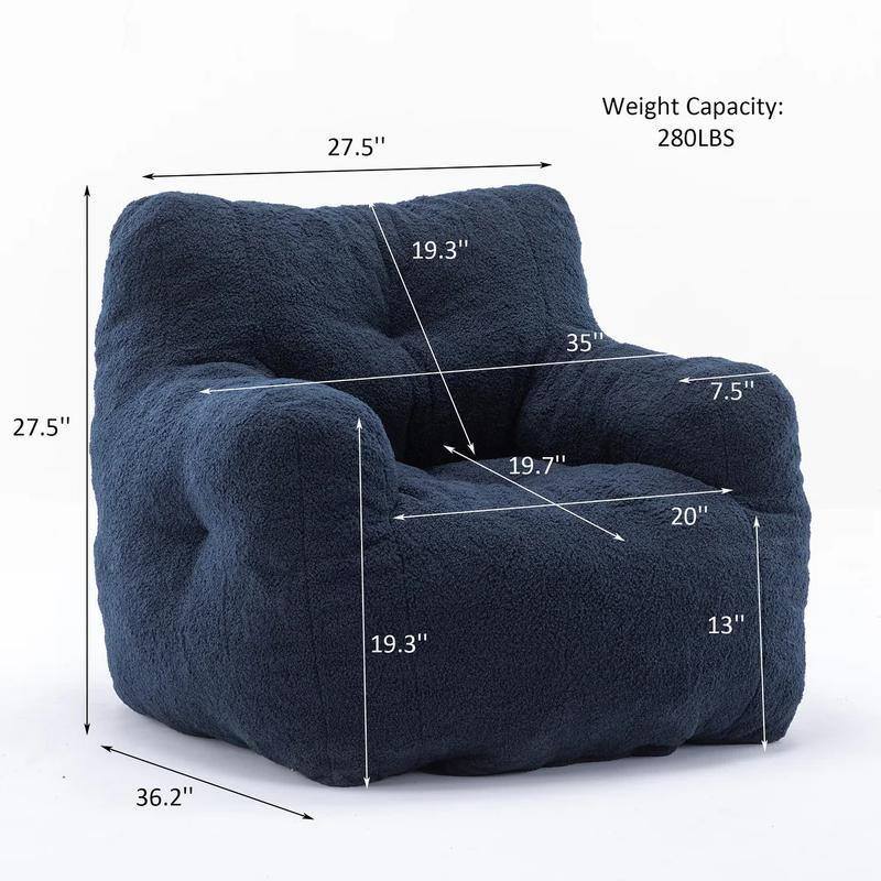 Grondin Mid-Century Modern Faux Fur Fabric Upholstery Bean Bag Chair Tufted Foam Padding Lazy Sofa with Armrests
