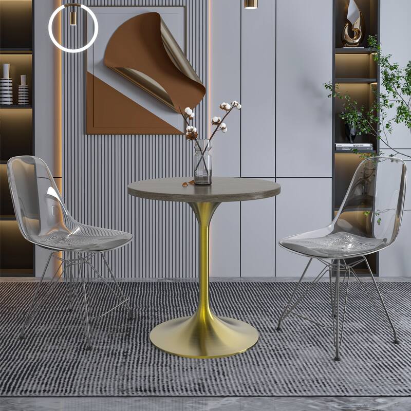 LeisureMod Verve 27" Round Dining Table with MDF Wood TableTop and Brushed Gold Base for Kitchen & Dining Room