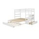 preview thumbnail 6 of 7, White Twin Over Twin/King Pine Bunk Bed with Trundle, Storage Staircase, Guardrail, Drawers